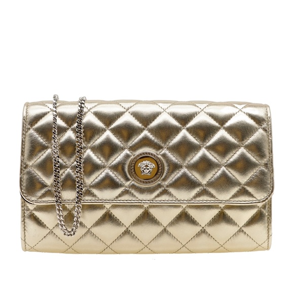 Versace Medusa Chain Shoulder Bag Metalic Gold Leather New - Picture 1 of 6